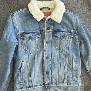 Levi's Blue and White Lightweight Shirt Jacket with Sherpa Collar